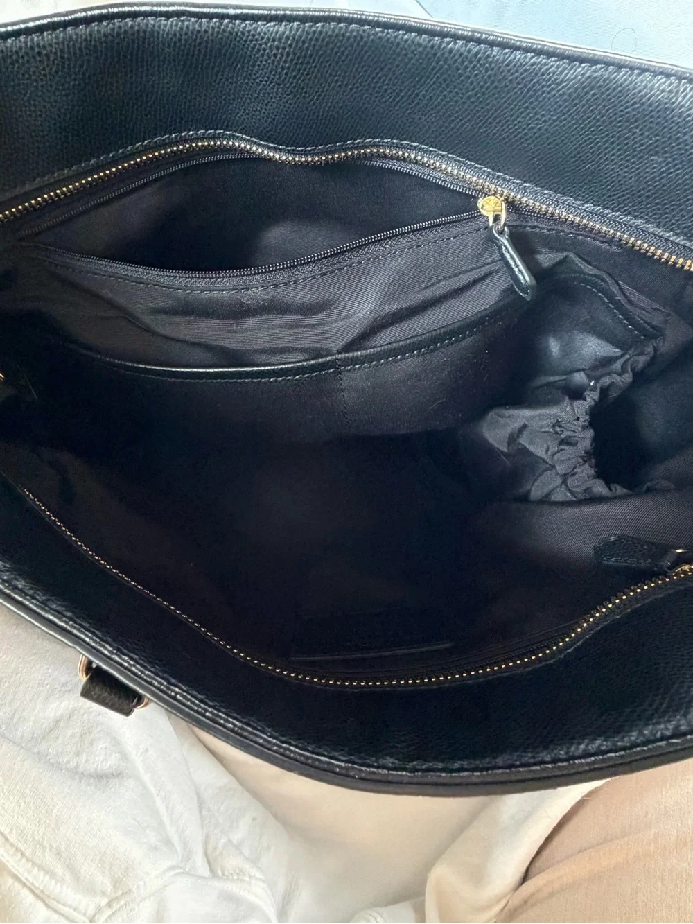 Coach Black Leather Tote with Gold Accent
